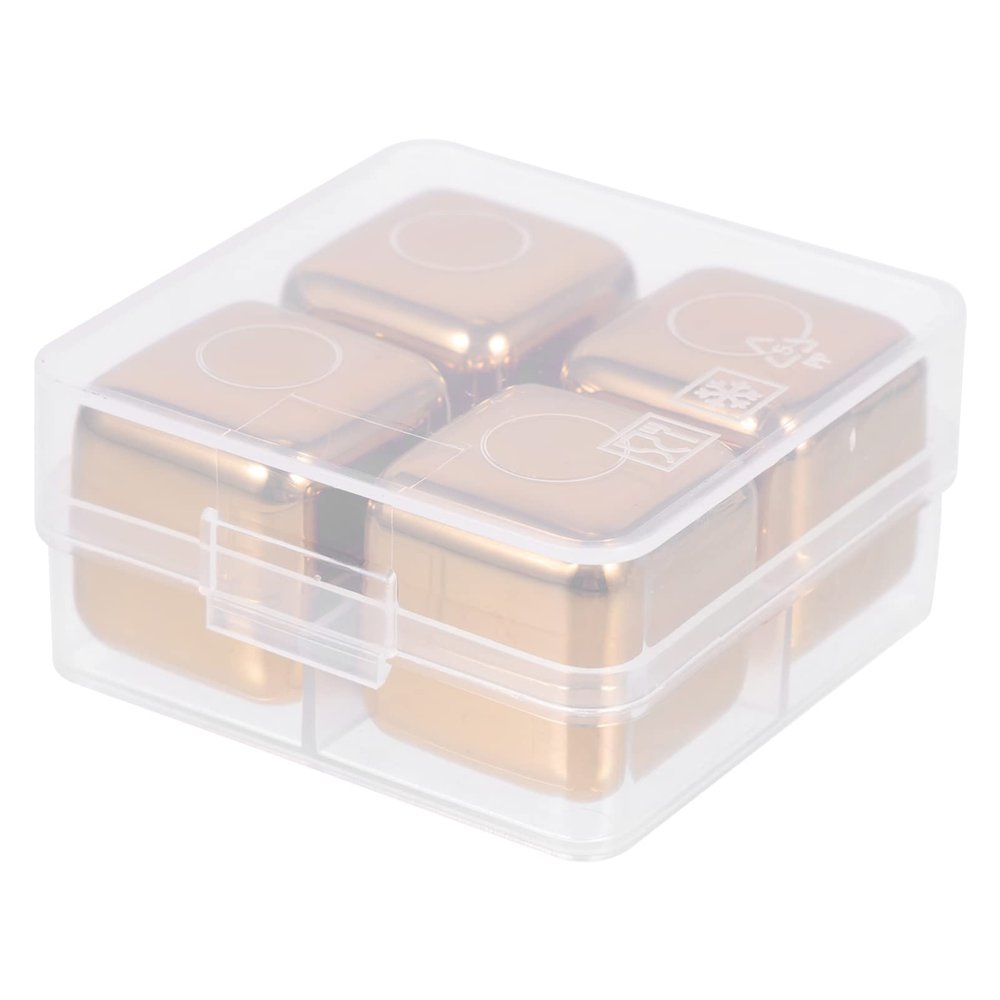 CALLARON Steel Ice Cubes Whiskey Stones Set Wine Golden Chilling Ice Cubes Reusable for Whiskey Wine Beverage for Men Dad Husband Anniversary Birthday Party Holiday 4pcs Reusable Ice Cube