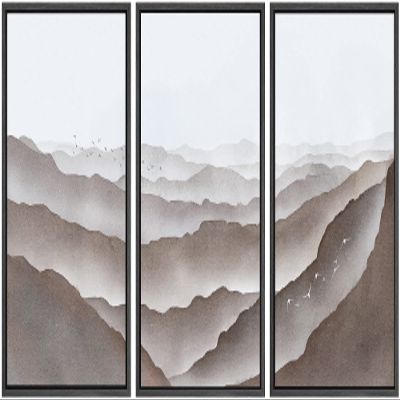 SIGNWIN Framed Canvas Print Wall Art Set Pastel Brown Mountain Range Horizon Nature Wilderness Illustrations Modern Art Decorative Nordic Abstract for Living Room, Bedroom, Office - 16"x24"x3 Black
