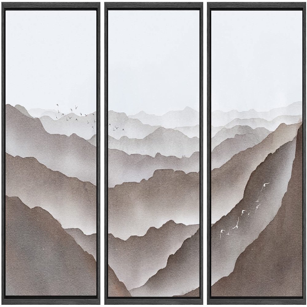 SIGNWIN Framed Canvas Print Wall Art Set Pastel Brown Mountain Range Horizon Nature Wilderness Illustrations Modern Art Decorative Nordic Abstract for Living Room, Bedroom, Office - 16"x24"x3 Black