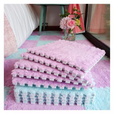 12" X 12" Interlocking Floor Tiles, Fluffy Plush Carpet Foam Mats, Puzzle Exercise Floor Mat, Area Rug for Living Room Bedroom Decor, 11Mm Thick Foam,Blue+Purple,40Pcs