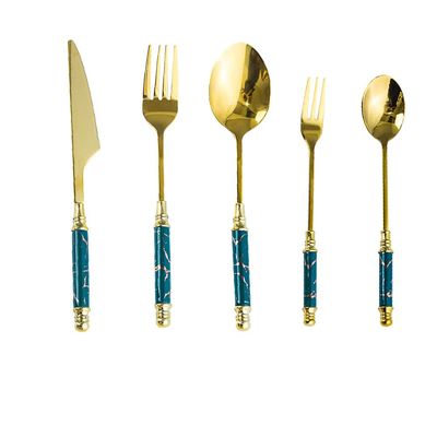 Silverware Set, Durable 18/10 Stainless Steel Blackish Green Cutlery Sets,Ceramic Handle,Include Knife Fork Spoon Coffee Spoon Fruit Fork,Eating Home Kitchen Set for Flatware,Mirror Polished.
