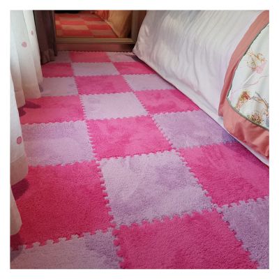 12" X 12" Interlocking Floor Tiles, Fluffy Plush Carpet Foam Mats, Puzzle Exercise Floor Mat, Area Rug for Living Room Bedroom Decor, 11Mm Thick Foam,Purple+Rose,40Pcs