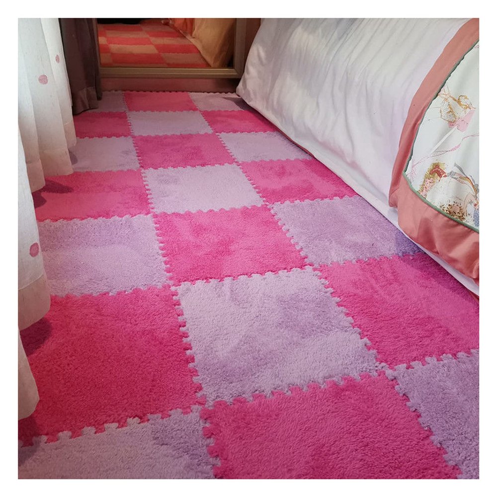12" X 12" Interlocking Floor Tiles, Fluffy Plush Carpet Foam Mats, Puzzle Exercise Floor Mat, Area Rug for Living Room Bedroom Decor, 11Mm Thick Foam,Purple+Rose,40Pcs