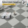 10Pcs Cotton Linen Interlocking Foam Floor Mat, Soft Foam Play Mat,Non-Slip Floor Mat for Crawling and Playing Playmat, 12X12x0.4Inch,Khaki+Light Blue view 2