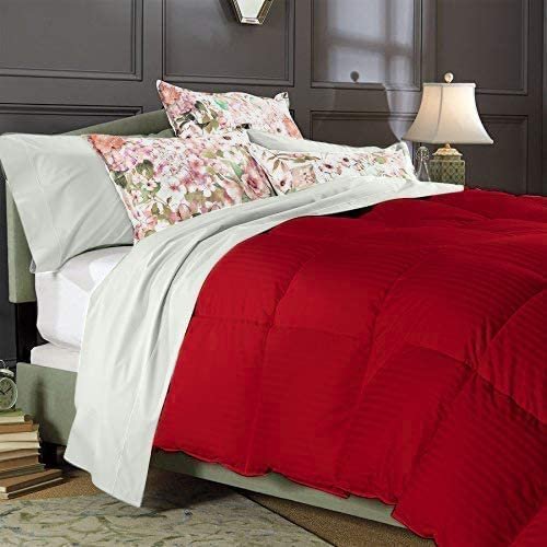 1 PC Box Stitched Red Stripe Comforter | Twin/Twin XL Size-All Season Goose Down Feather 100% Egyptian Cotton Yarns- 500 GSM Fill Weight Ultra Soft,Cloud Fluffy Duvet Insert with Corner Tabs