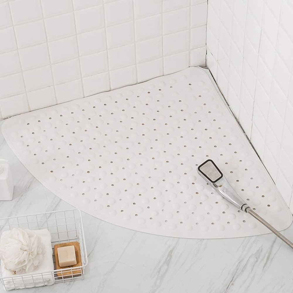 WANGZHENG Corner Shower Mat Fan-Shaped Shower Mat Anti-Slip Bathroom Mat Bathroom Floor Mat Suitable for Toilet Drip Mat-White||65 * 65cm