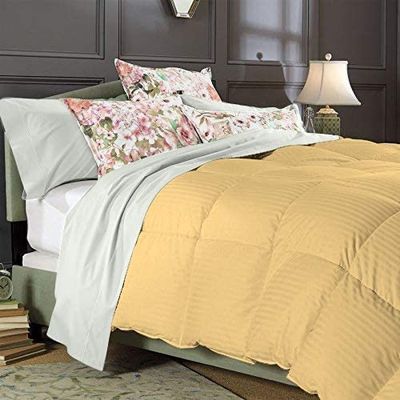 1 PC Box Stitched Gold Stripe Comforter | Queen/FullSize-All Season Goose Down Feather 100% Egyptian Cotton Yarns- 500 GSM Fill Weight Ultra Soft,Cloud Fluffy Duvet Insert with Corner Tabs