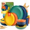 Teivio 32-Piece Kitchen Plastic Wheat Straw Dinnerware Set, Service for 8, Dinner Plates, Dessert Plate, Cereal Bowls, Cups, Unbreakable Colorful Plastic Outdoor Camping Dishes, Autumn Multicolor view 1