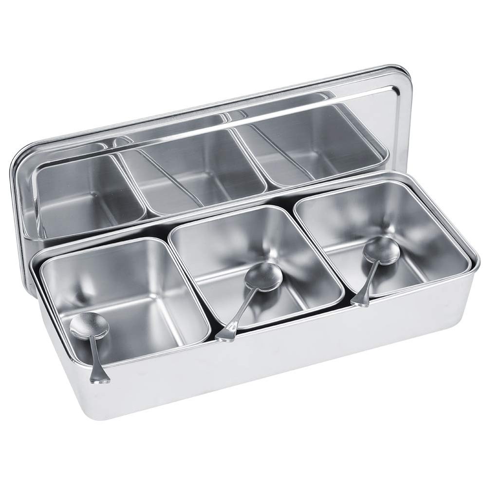 Natudeco Seasoning Box Spice Box Spice Dispenser with Lid and Spoon for Spices Salt Sugar Starch Seasoning Storage Salt and Sugar Container Sets for Kitchen Can Store 3 Different Spices