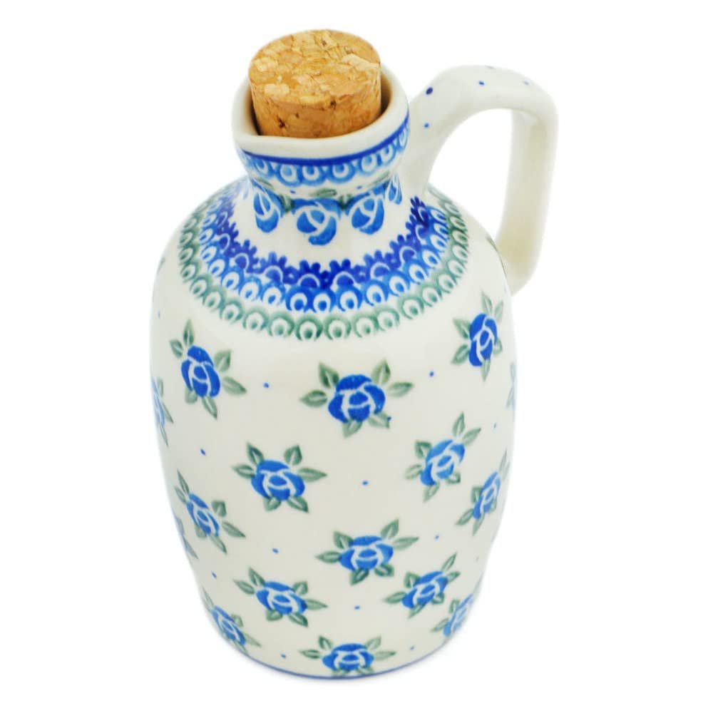 Polmedia Polish Pottery Bottle - Cabbage Rose Pattern Handmade in Boleslawiec Poland by Ceramika Artystyczna + Certificate of Authenticity