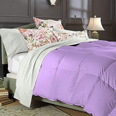1 PC Box Stitched Lilac Stripe Comforter | California King/King-All Season Goose Down Feather 100% Egyptian Cotton Yarns- 500 GSM Fill Weight Ultra Soft,Cloud Fluffy Duvet Insert with Corner Tabs