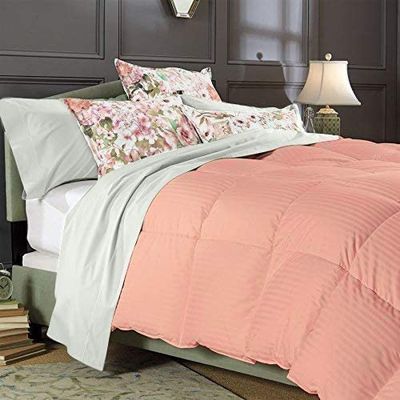 1 PC Box Stitched Peach Stripe Comforter | Twin/Twin XL Size-All Season Goose Down Feather 100% Egyptian Cotton Yarns- 500 GSM Fill Weight Ultra Soft,Cloud Fluffy Duvet Insert with Corner Tabs