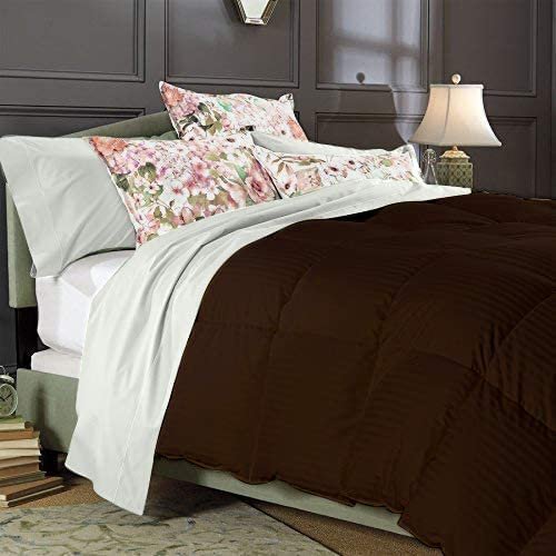 1 PC Box Stitched Chocolate Stripe Comforter | Oversized King-All Season Goose Down Feather 100% Egyptian Cotton Yarns- 500 GSM Fill Weight Ultra Soft,Cloud Fluffy Duvet Insert with Corner Tabs