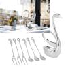 Beufee 14Pcs Mteal Dessert Cutlery Set, Zinc Alloy Dinnerware Silver Coffee Spoon Set Swan Holder Tableware with 6spoons 6 Forks Home Decoration view 4