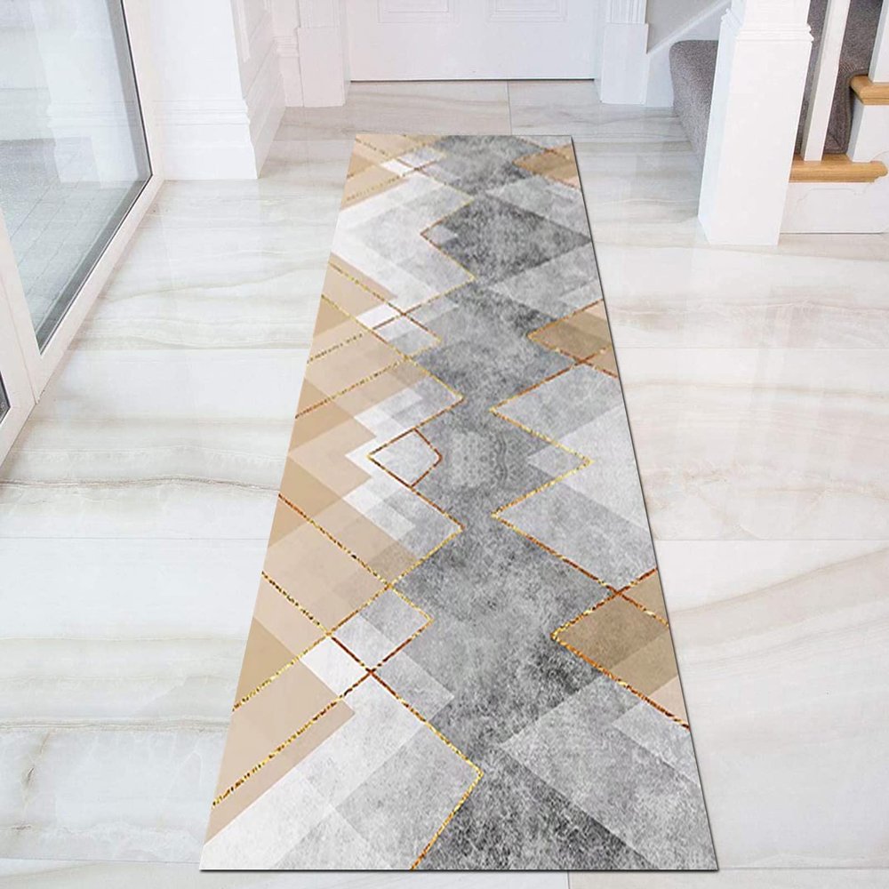 GRAPKS Modern Grey Hallway Runner Rug, Non-Slip Washable Area Rug for Kitchen Floor, Corridor, Bedroom, Living Room, Entryway Carpet Runner Mat 60x150cm (Size : 2 ft x 9.8 ft)