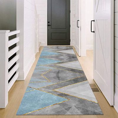 Geometric Grey Blue Hallway Area Rug Non-Slip Long Carpet Runners for Corridor/Kitchen/Entryway Non-Slip Floor Mat 60cm/70cm/80cm/100cm Wide (Size : 2.6 ft x 4.9 ft)