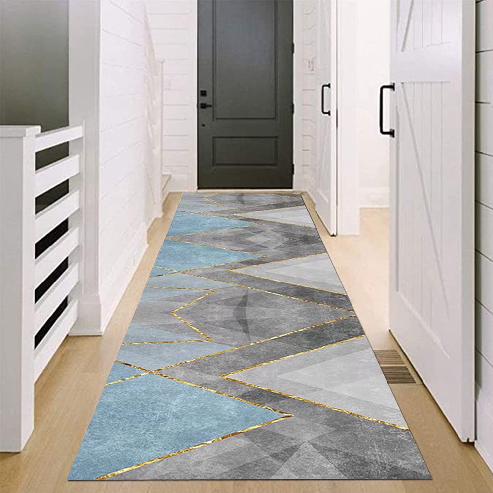 Geometric Grey Blue Hallway Area Rug Non-Slip Long Carpet Runners for Corridor/Kitchen/Entryway Non-Slip Floor Mat 60cm/70cm/80cm/100cm Wide (Size : 2.6 ft x 4.9 ft)
