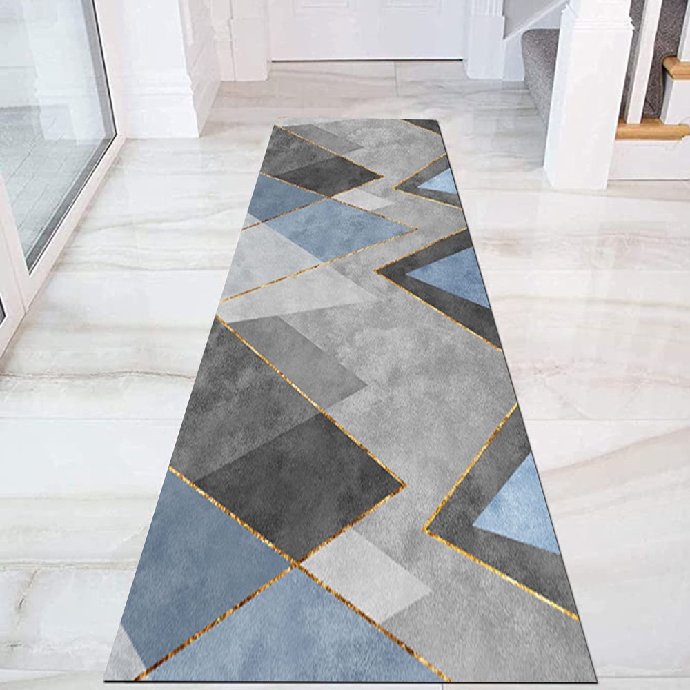 GRAPKS Modern Grey Blue Narrow Runner Rug for Corridor Passage 1m/2m/3m/4m/5m/6m Extra Long Hallway Caepet Runner, Rubber Backed Floor Non-Slip Mats (Size : 2 ft x 13.1 ft)
