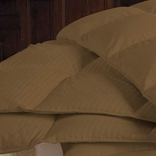 1 PC Box Stitched Taupe Stripe Comforter | Queen/FullSize-All Season Goose Down Feather 100% Egyptian Cotton Yarns- 500 GSM Fill Weight Ultra Soft,Cloud Fluffy Duvet Insert with Corner Tabs