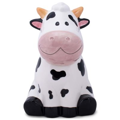 100 North Dolomite Ceramic 10.5 x 7.1 Everyday Cookie & Candy Jar with Airtight Lid: Perfect for Kitchen Canisters, Pet Treat Containers & Decorative Farmhouse Storage, Cute Spotted Cow