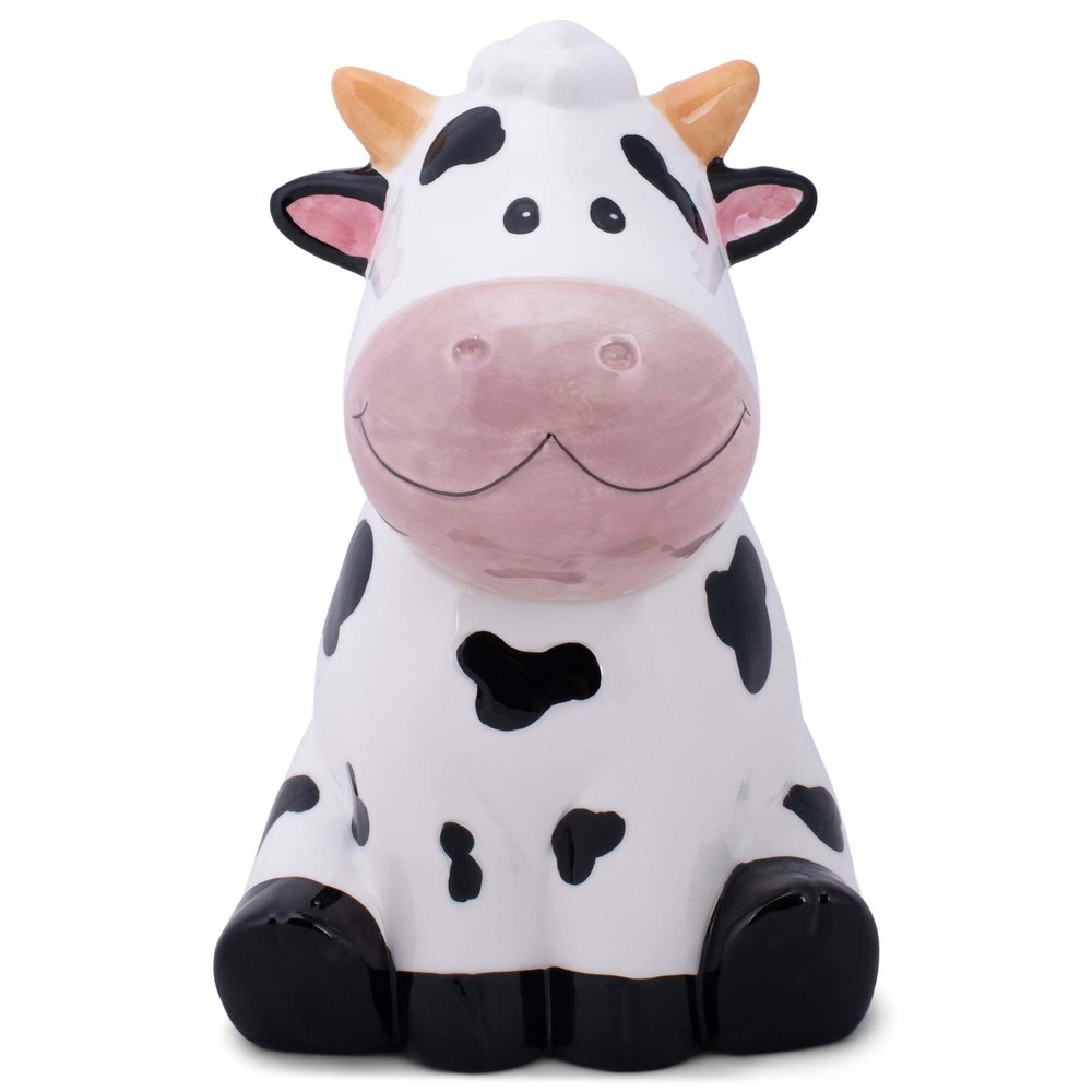 100 North Dolomite Ceramic 10.5 x 7.1 Everyday Cookie & Candy Jar with Airtight Lid: Perfect for Kitchen Canisters, Pet Treat Containers & Decorative Farmhouse Storage, Cute Spotted Cow