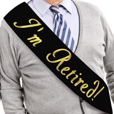 Im Retired! Sash Black & Gold Foil Retirement Sash for Women and Men & Large Safety Pin. Great for Retirement Party, Events and Decorations by JPACO (Black)