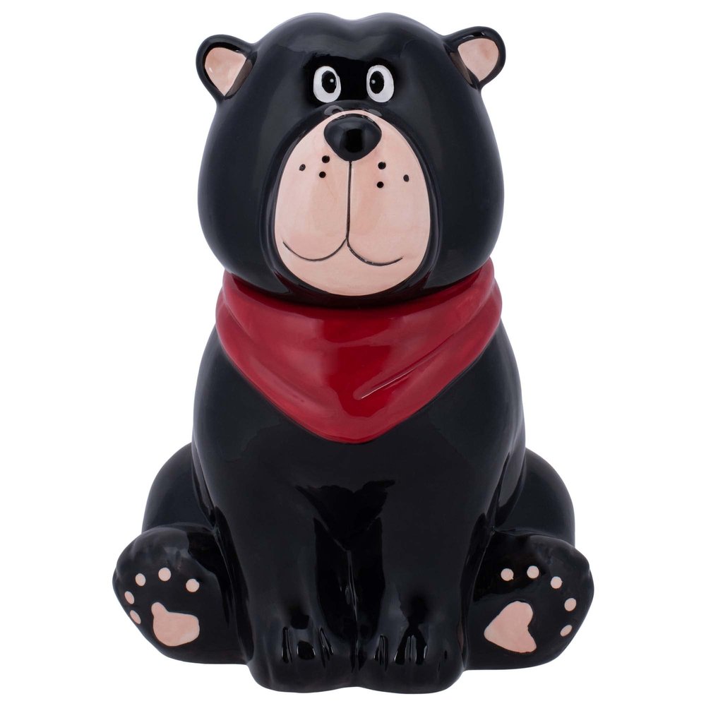 100 North Black Bear Handkerchief 10 x 7.9 Dolomite Ceramic Everyday Cookie & Candy Jar with Airtight Lid: Perfect for Kitchen Canisters, Pet Treat Containers & Decorative Storage