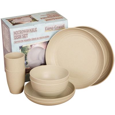 Camp Casual Camping Plates Cups and Bowls Set - 8-pc Wheat Straw Dinnerware Sets - 2 Bowls, 2 Cups, 2 Small & 2 Large Indoor/Outdoor RV Dishes - BPA Free, Dishwasher & Microwave Safe (Drift wood)