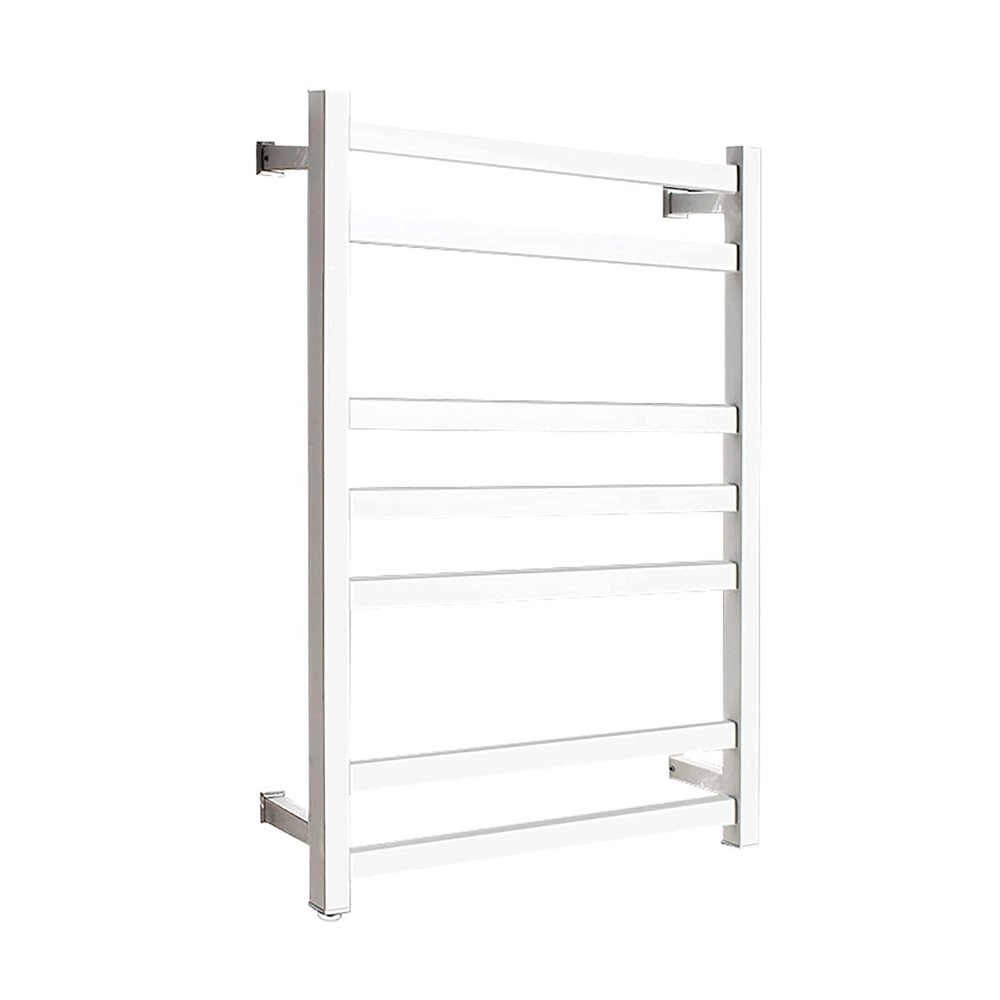KLZUOPT Heated Towel Warmer Racks Wall Mounted Electric Towel Warmer with 7 Square Bars Electric Towel Rack Stainless Steel Heated Towel Rails, 80W Low Power Consumption,White,Hardwired
