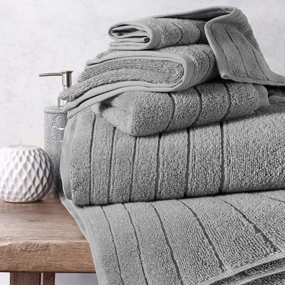 Anne Klein 6-Piece Reverie Towel Set, 2 Bath Towels, 2 Hand Towels, 2 Wash Cloths, 100% Cotton, Light Grey