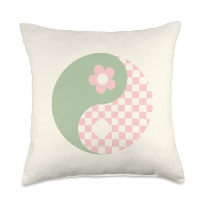 Danish Pastel Aesthetic Ying Yang Flower Yin Yang Throw Pillow