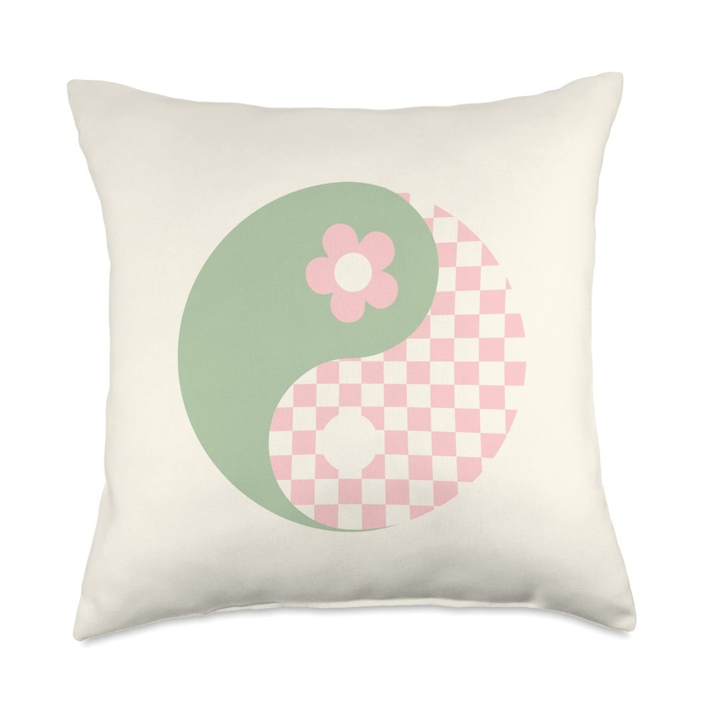 Danish Pastel Aesthetic Ying Yang Flower Yin Yang Throw Pillow