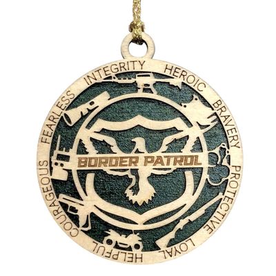 3" Handcrafted Wooden Border Patrol Christmas Ornament with Solid Background - Customized Holiday Decor to Honor Border Patrol Agents