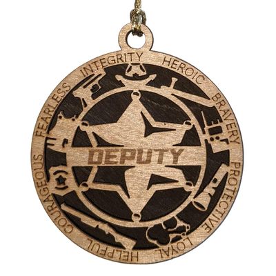 3" Handcrafted Wooden Deputy Christmas Ornament with Solid Background and 6-Point Star Badge - Custom Law Enforcement Holiday Dcor
