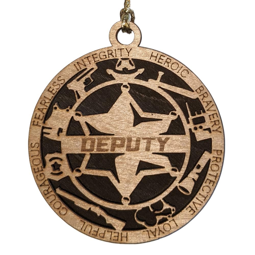 3" Handcrafted Wooden Deputy Christmas Ornament with Solid Background and 6-Point Star Badge - Custom Law Enforcement Holiday Dcor