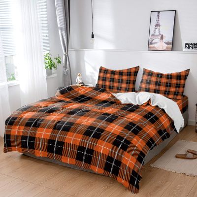 4 Piece California King Duvet Cover Set Thanksgiving Day Tartan Plaid Comforter Covers Ultra Soft Bed Sheet with Decoretive 2 Pillow Shams Bedding Collection Sets Orange Black Buffalo Check