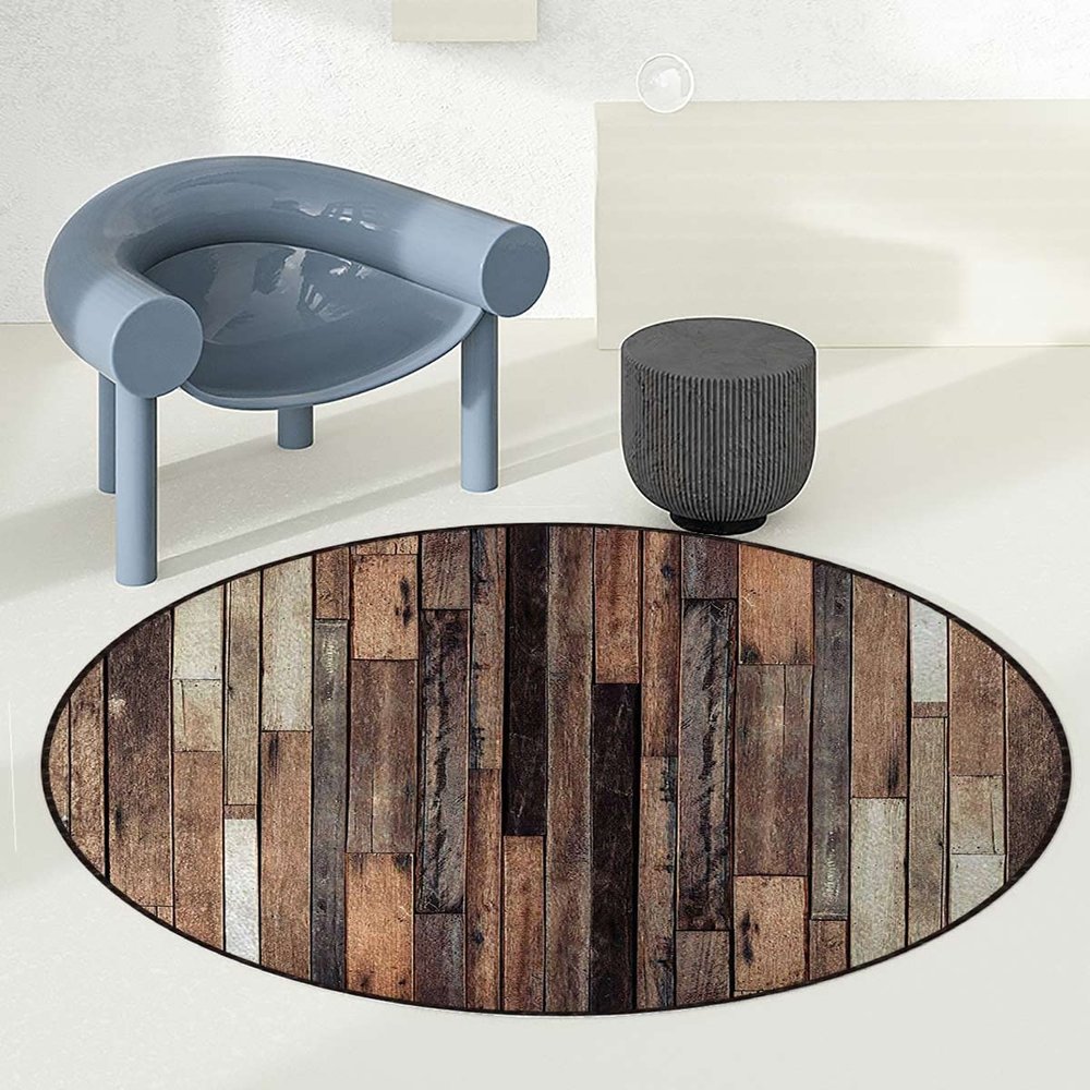 BrownOffice Home Chair Mat Gaming Computer Rolling Chair Mats Brown Old Hardwood Floor Plank Natural Rural Graphic Anti-Slip Hardwood Floor Mats Carpeted Floor Protector Mats Wooden Diameter 39.3 in