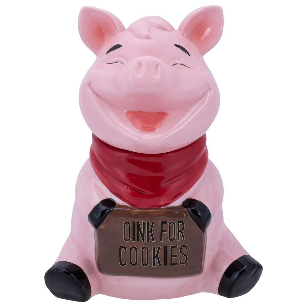100 North Dolomite Ceramic 10.4 x 7.6 Everyday Cookie & Candy Jar with Airtight Lid: Perfect for Kitchen Canisters, Pet Treat Containers & Decorative Farmhouse Storage, Pig Sign Oink