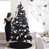 Christmas Tree Skirt 46 Inch Black Xmas Tree Skirt Soft Fabric Tree Skirts Christmas Decorations for Halloween New Year Round Velvet Tree Cover Skirt Sequin Metallic Tree Floor Base Luxury Tree Mat view 4