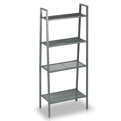 Fadidio Garage Shelf Storage Ladder Shelf Rack 4-Tier Metal Bookcase Storage Rack Shelves 46 Leaning Shelf Mesh Deck for Bathroom Living Room Display Stand Waterproof Outdoor Coat Paint Silver Grey
