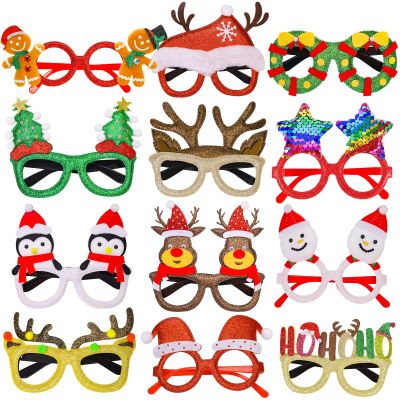 Thuodo 12Pcs Christmas Glasses Glitter Party Glasses Frames Costume Eyeglasses for Christmas Party Holiday Photo Booth Novelty Glasse(One Size Fits All)