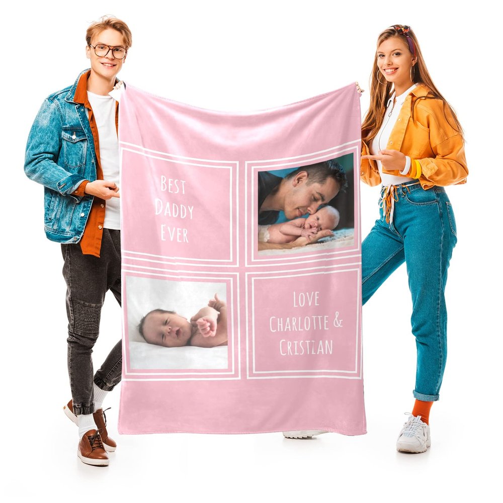 inkArts Baby Girl Gifts Personalized Baby Blanket with 2 Pictures Custom Baby Blankets Customized Receiving Blanket for Girls, 15 Colors Available, 30"x40"