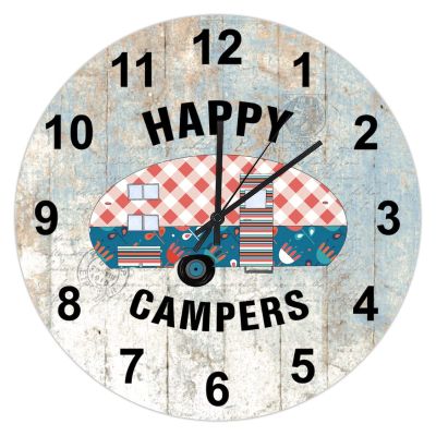 UFunhome Adventure Desert Camper Wall Clock 10-Inch Happy Campers Wooden Decorative Round Clock Battery Operated Silent Non Ticking Wall Decor Clock for Office Bathroom Living Room Retirement Gift
