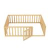 Bellemave Full Size Floor Bed for Kids, Montessori Bed Frame with Fence-Shaped Guardrails and Door, Wooden Floor Full Bed for Kids, Toddler, Boys Girls (Natural, Full Size) view 4