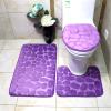 1 Set Bath Mats for Bathroom Non Slip, Cobblestone Pattern Toilet Lid Cover Super Soft Polyester Foldable Anti-skid Bathroom Rug for Bathtubs,Water Absorbent Rain Showers and Under The Sink Purple view 2