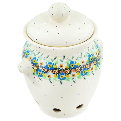 Polmedia Polish Pottery Garlic and Onion Jar UNIKAT - Sweet Blooms Pattern Handmade in Boleslawiec Poland + Certificate of Authenticity