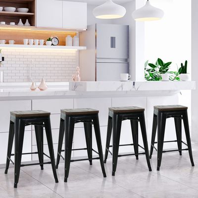 24 inch Metal Bar Stools Set of 4 Kitchen Dining Bar Chairs Counter Height Bar Stools Modern Bar Stools Farmhouse Bar Stools High Back Barstools, Black