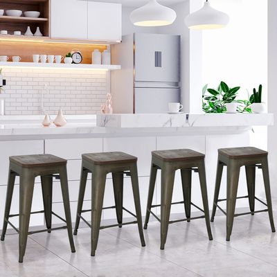24 inch Metal Bar Stools Set of 4 Kitchen Dining Bar Chairs Counter Height Bar Stools Modern Bar Stools Farmhouse Bar Stools High Back Barstools, Bronze