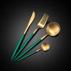 Silverware Set,16 Piece Durable 18/10 Stainless Steel Green Gold Flatware Set for 4,Eating Home Kitchen Set for Cutlery Mirror Polished. view 1