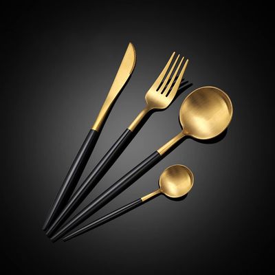 Silverware Set,16 Piece Durable 18/10 Stainless Steel Black Gold Flatware Set for 4,Eating Home Kitchen Set for Cutlery Mirror Polished.